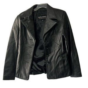 EUC Wilsons black leather 4 button‎ jacket front pockets inside zip pocket XS